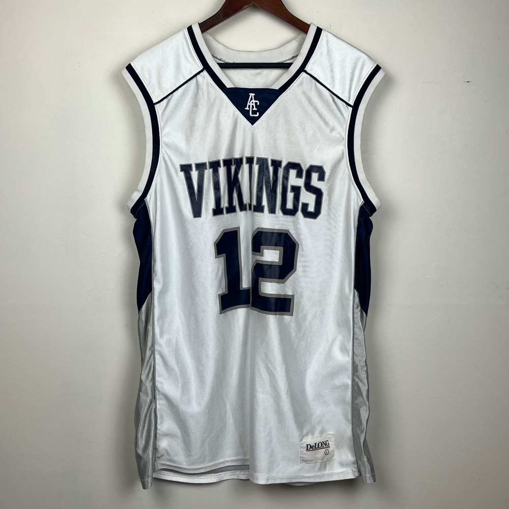 DeLONG Vikings 12 Basketball Jersey Large White Navy Halloween Streetwear
